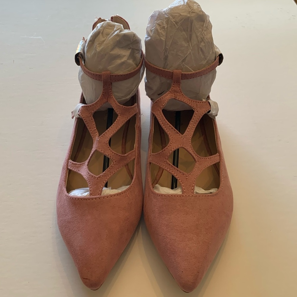 NEW MIXX SHUZ MAUVE MICRO FIBER SUEDE FLATS ZIP HEEL SZ 7.5